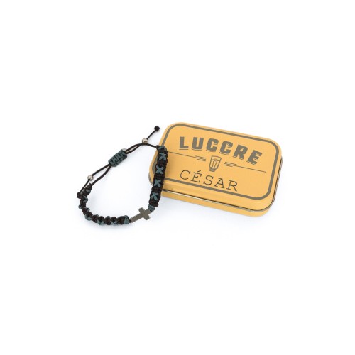 Pulsera cruz marrón y azul plomo