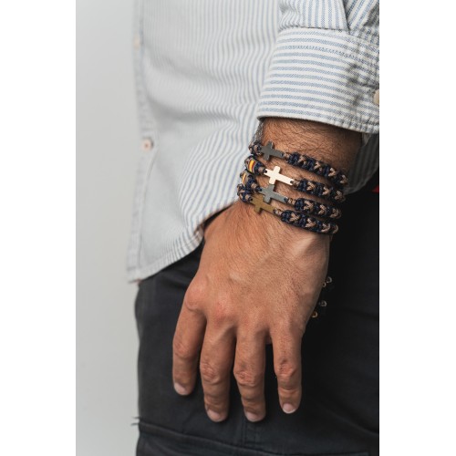Pulsera cruz azul marino y camel