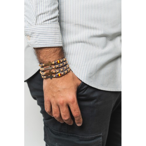 Pulsera cruz gris y amarillo vintage