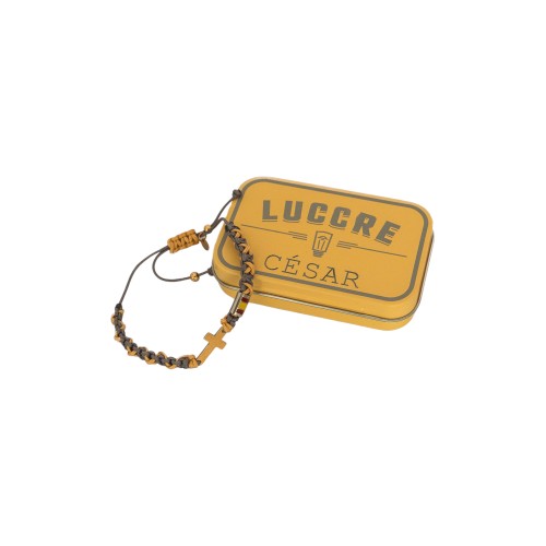 Pulsera cruz gris y amarillo vintage