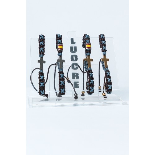 Pulsera cruz marrón y azul plomo