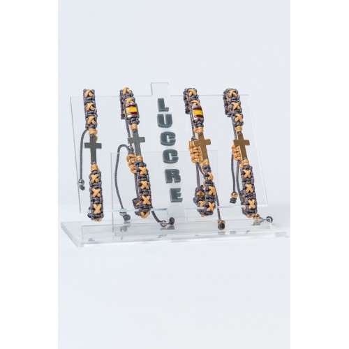 Pulsera cruz gris y amarillo vintage