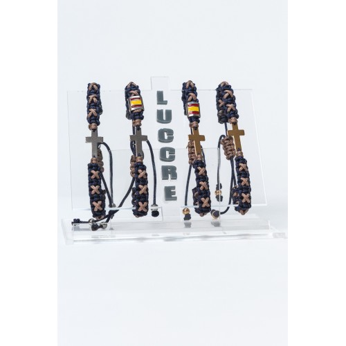 Pulsera cruz azul marino y camel