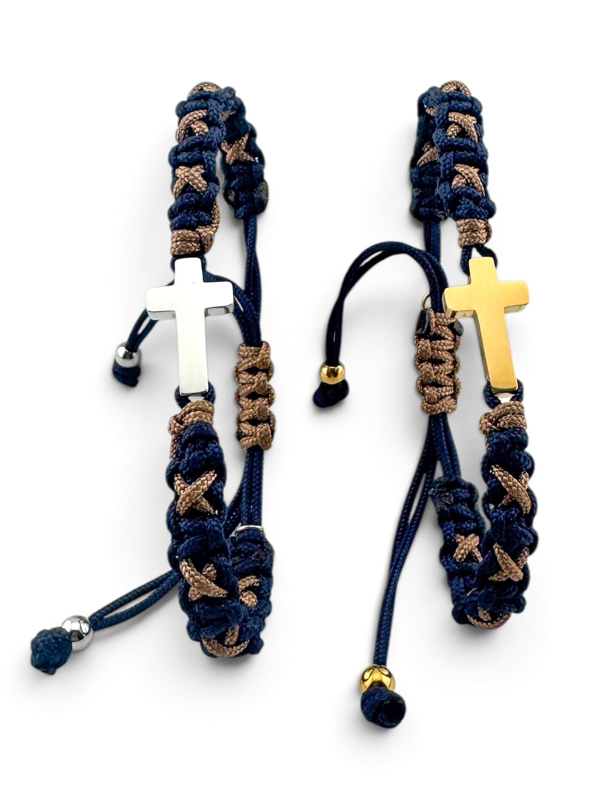 Pulsera cruz azul marino y camel