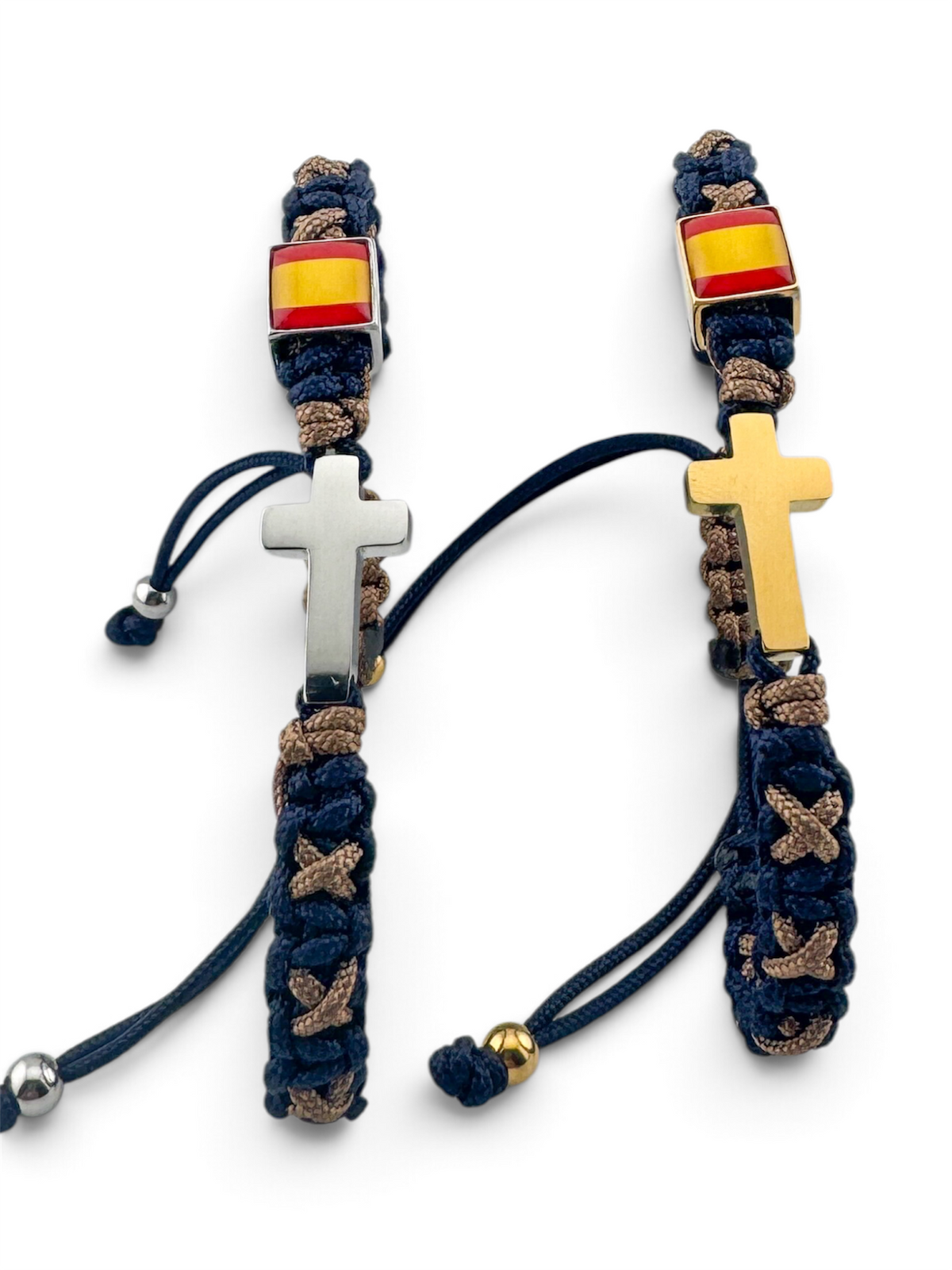 Pulsera cruz azul marino y camel