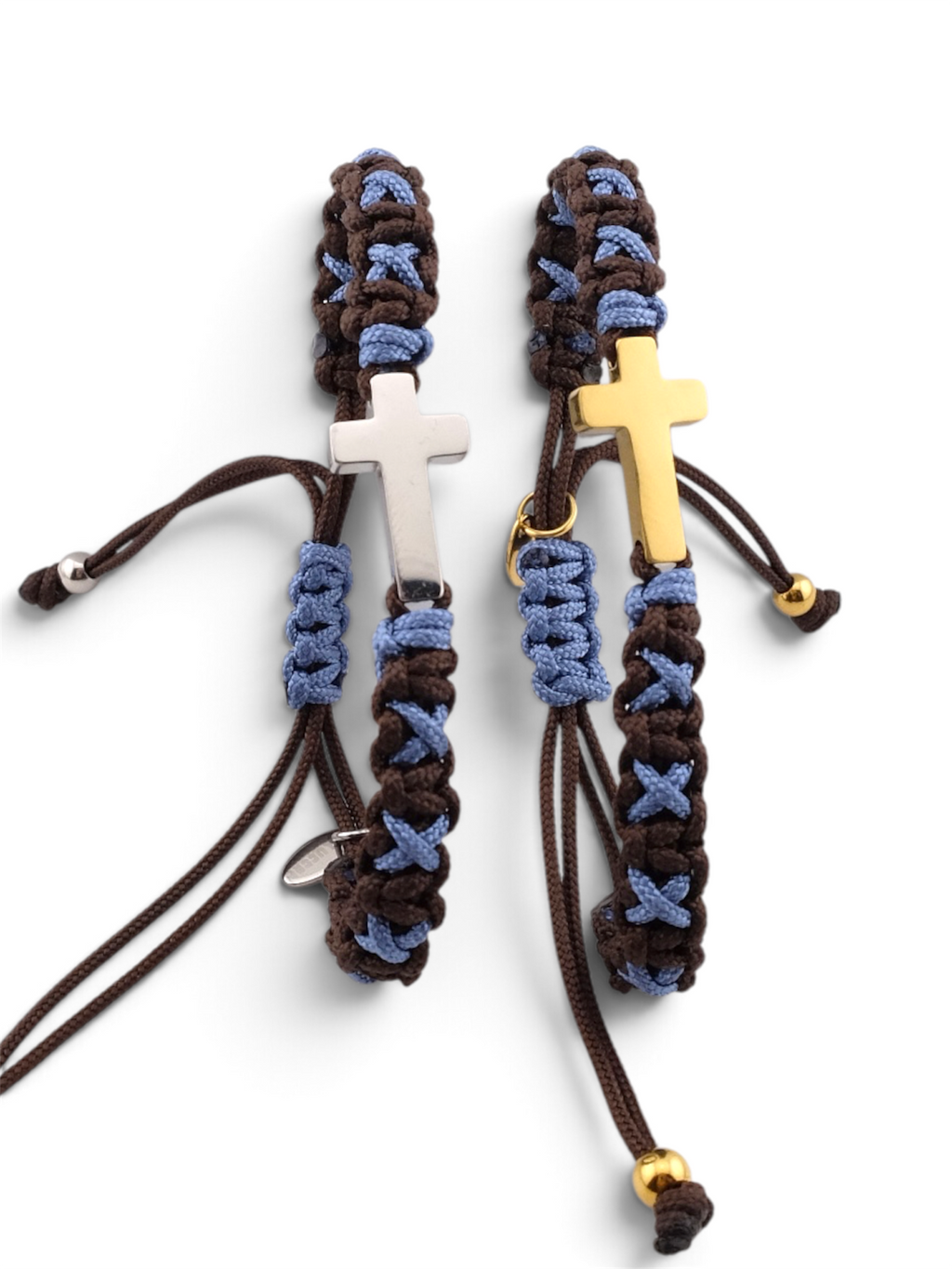 Pulsera cruz marrón y azul plomo