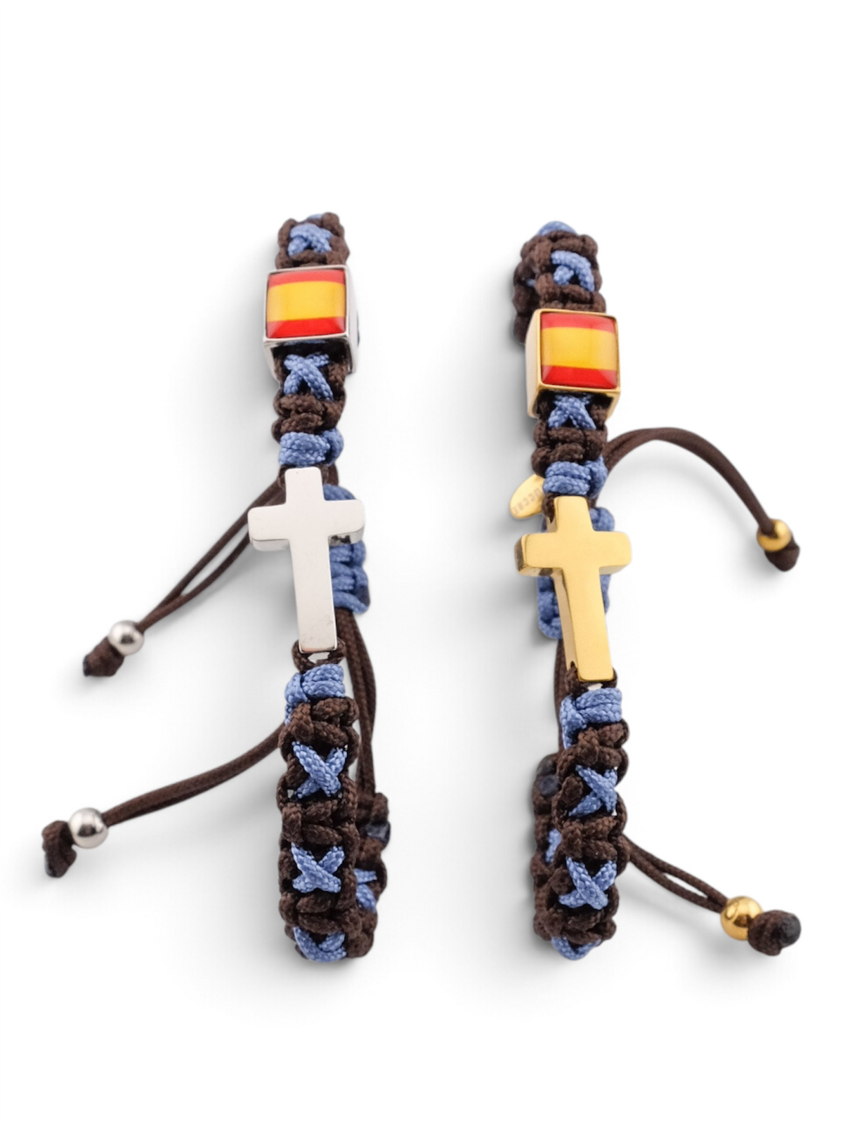 Pulsera cruz marrón y azul plomo