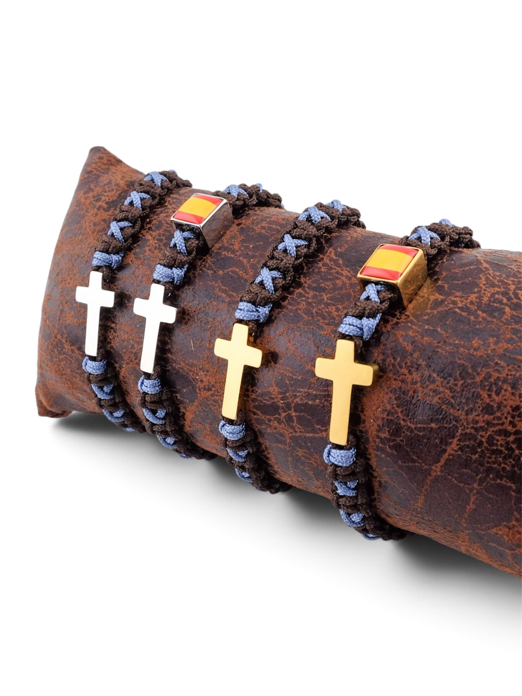 Pulsera cruz marrón y azul plomo