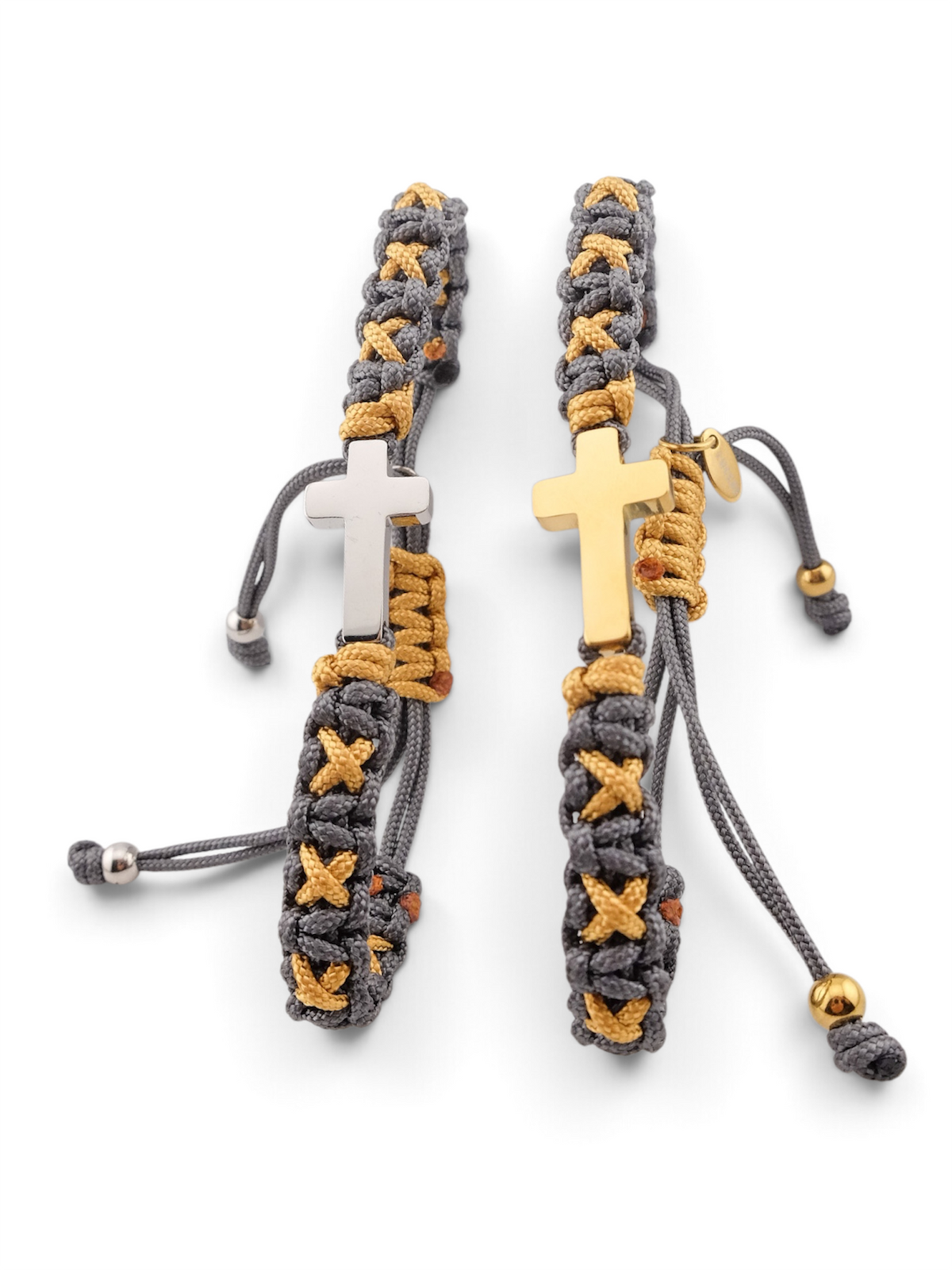 Pulsera cruz gris y amarillo vintage