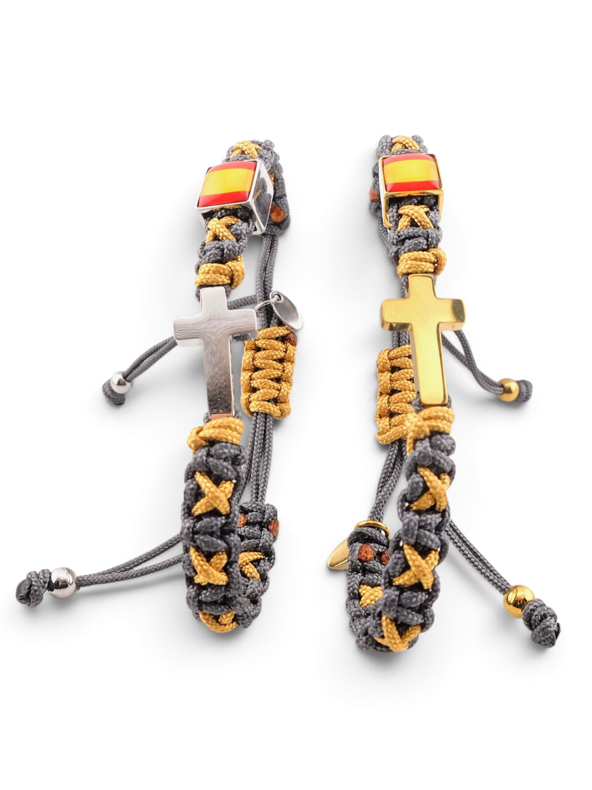 Pulsera cruz gris y amarillo vintage