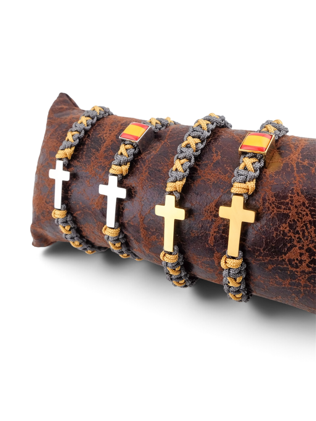 Pulsera cruz gris y amarillo vintage