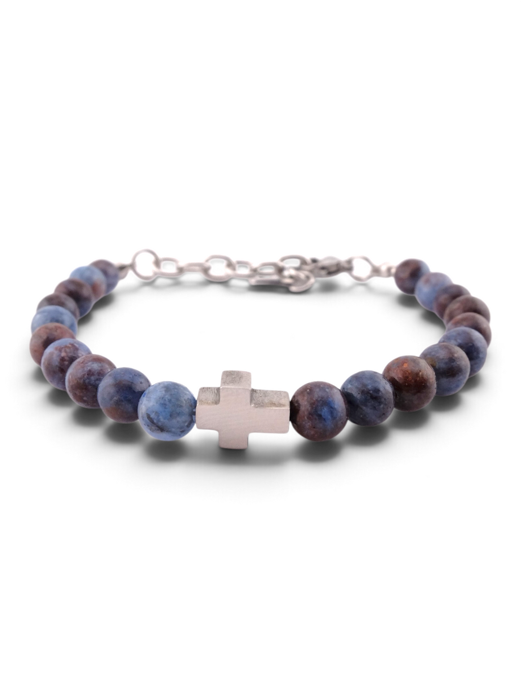 Pulsera cruz piedra natural azul