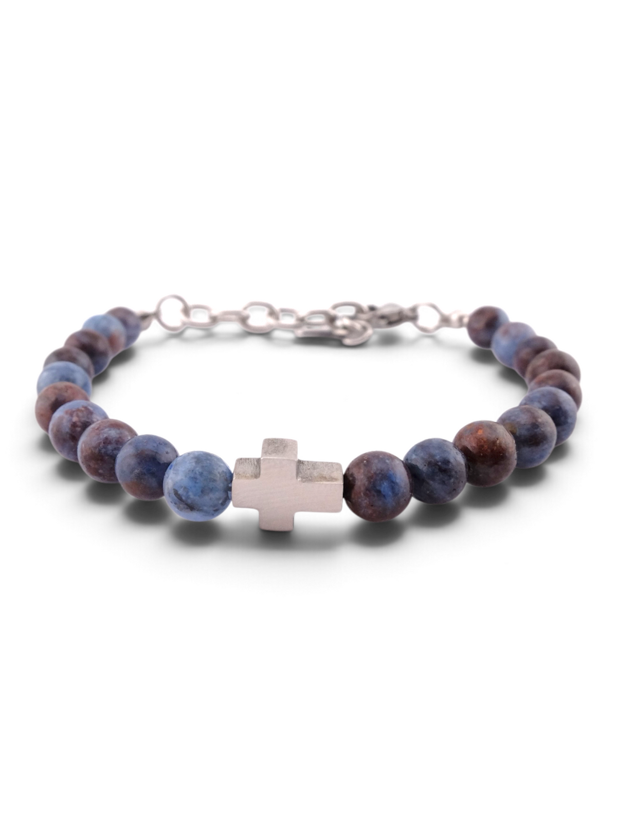 Pulsera cruz piedra natural azul