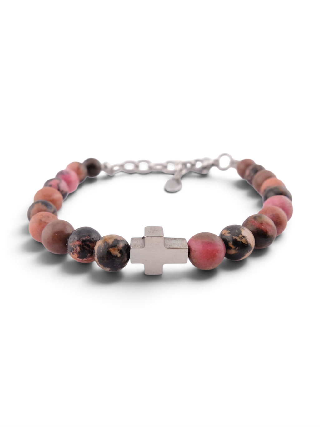Pulsera cruz piedra natural rosa